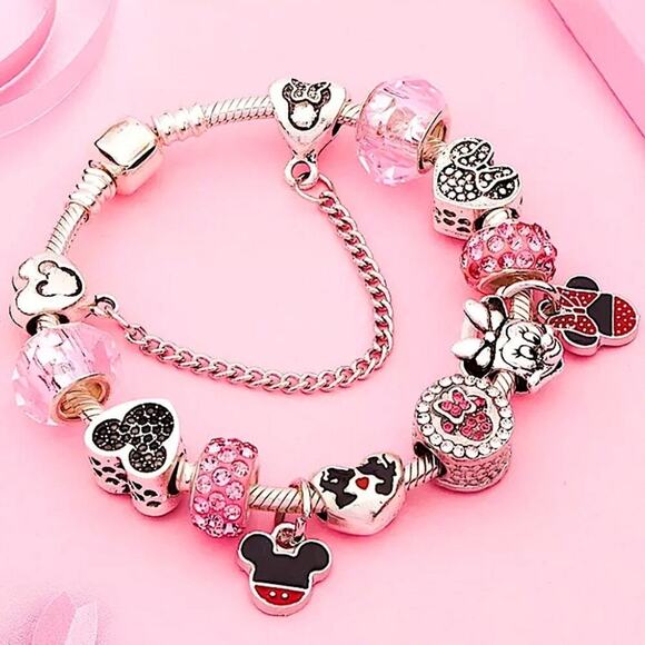 Disney Jewelry - Mickey Minnie Mouse Disney Charm Bracelet Pandora Compatible
